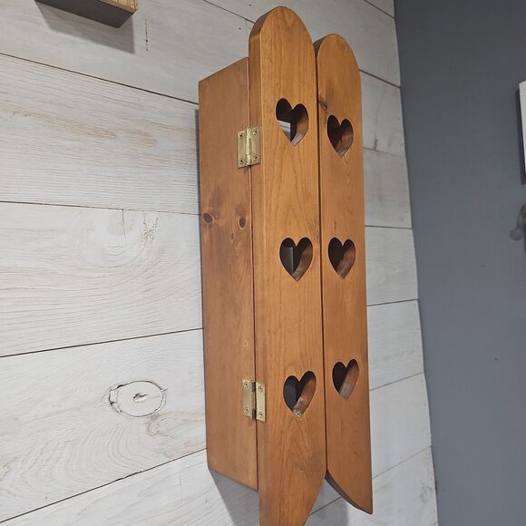 Vintage Solid Oak Heart Cutout 3 Tier Trinket Wall Shelf  Vintage Solid Wood Heart Cut-Out Wall Shutter Shelf Trinket Cabinet Farmhouse